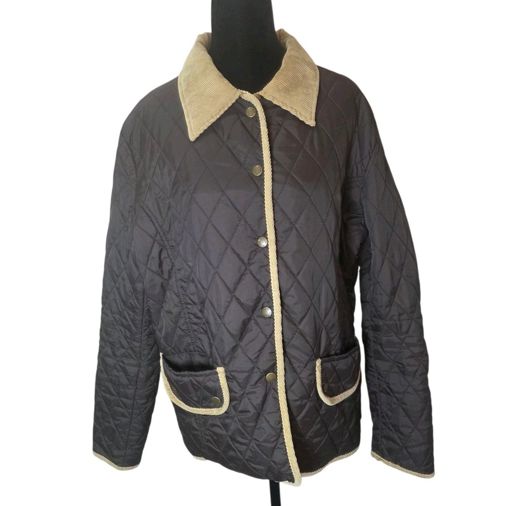 King Ranch Womens M Brown Quilted Snap Front Barn Jacket Corduroy Collar